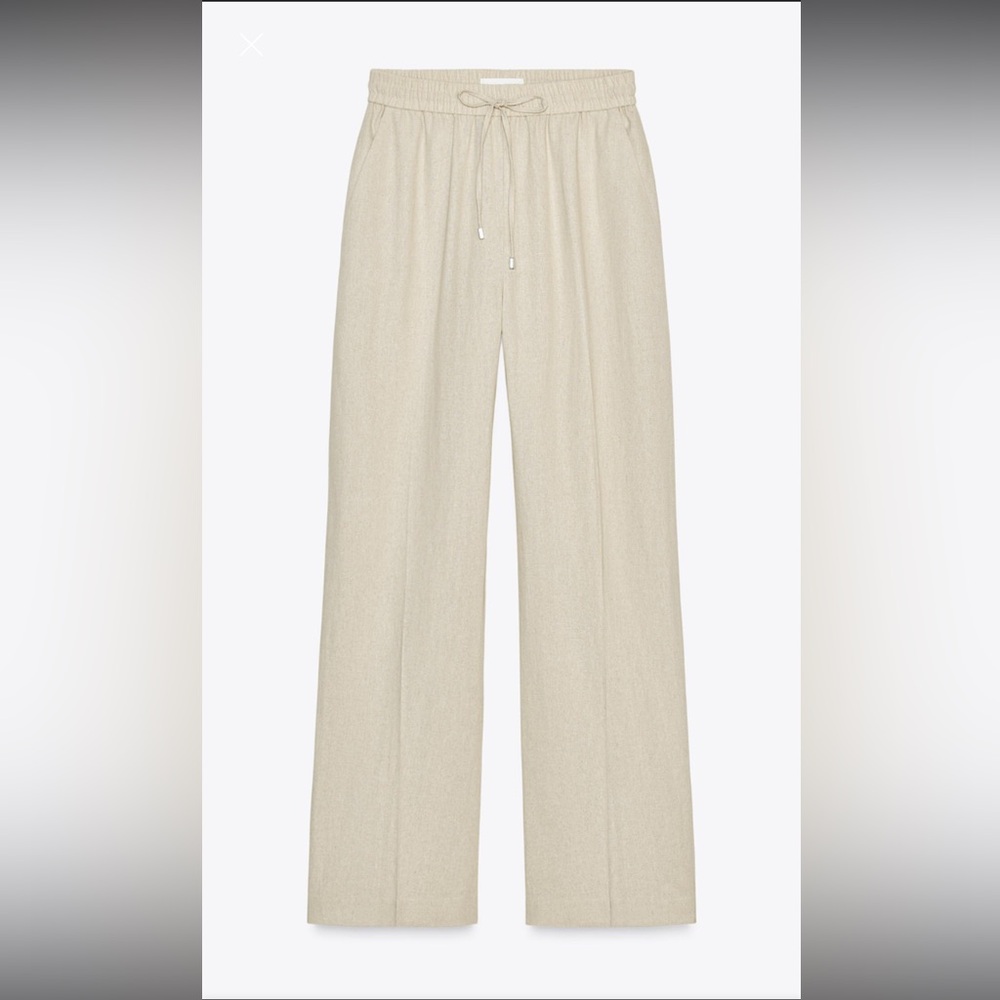 Zara linen blend Wide-Leg Drawstring Pants